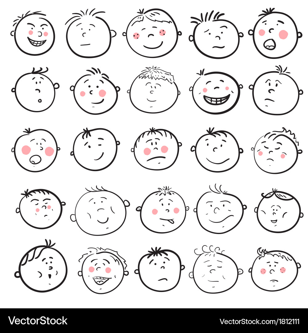Cartoon Man Faces Set Vector Image