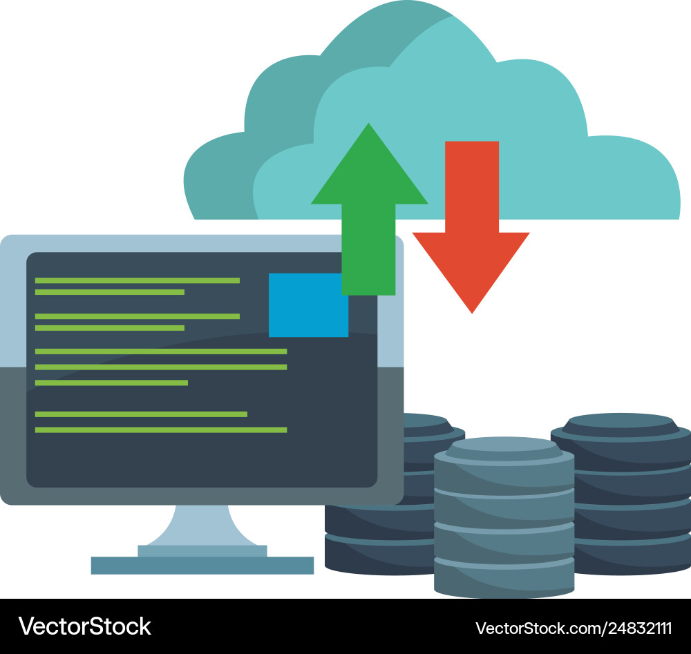 Computer with disks and cloud Vector Image
