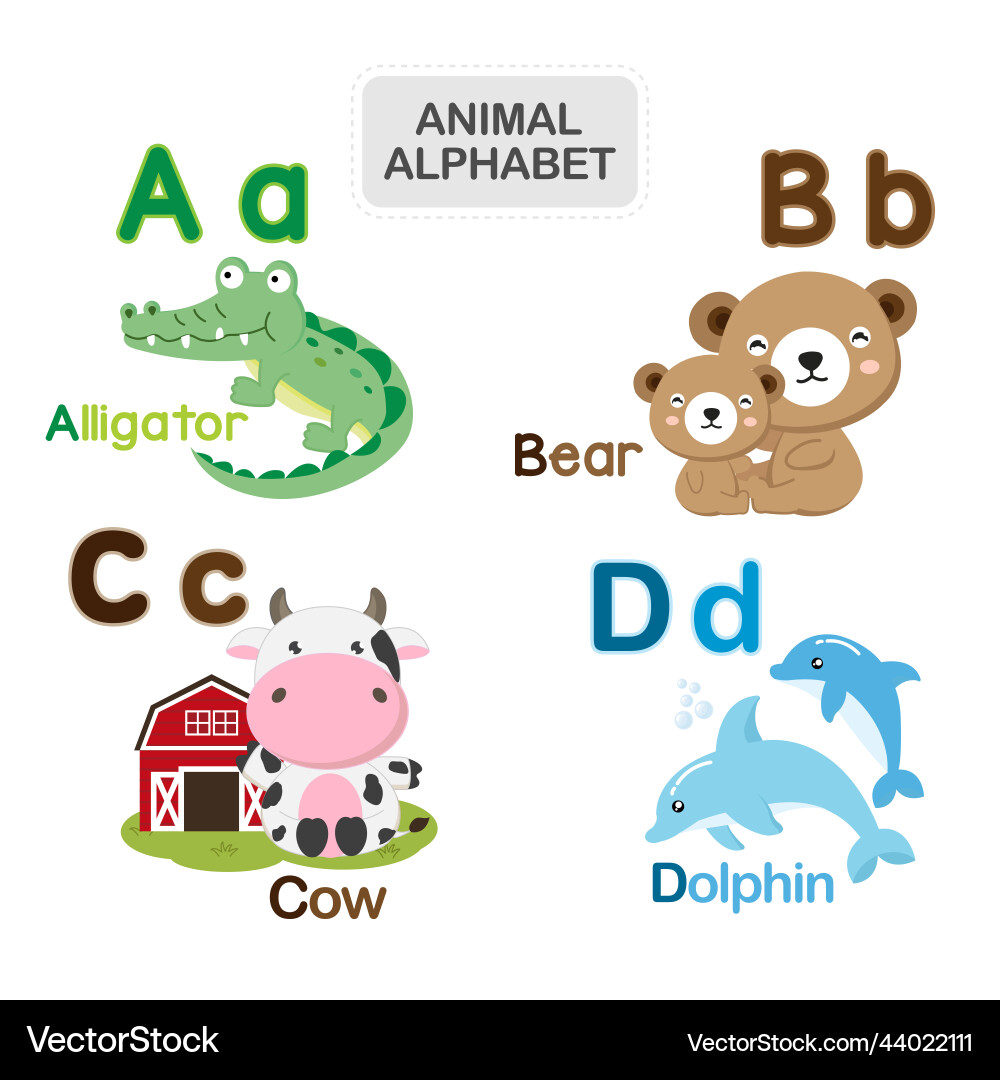 Cute animal alphabet from letter a to d Royalty Free Vector cute-animal-alphabet-from-letter-a-to-d-royalty-free-vector