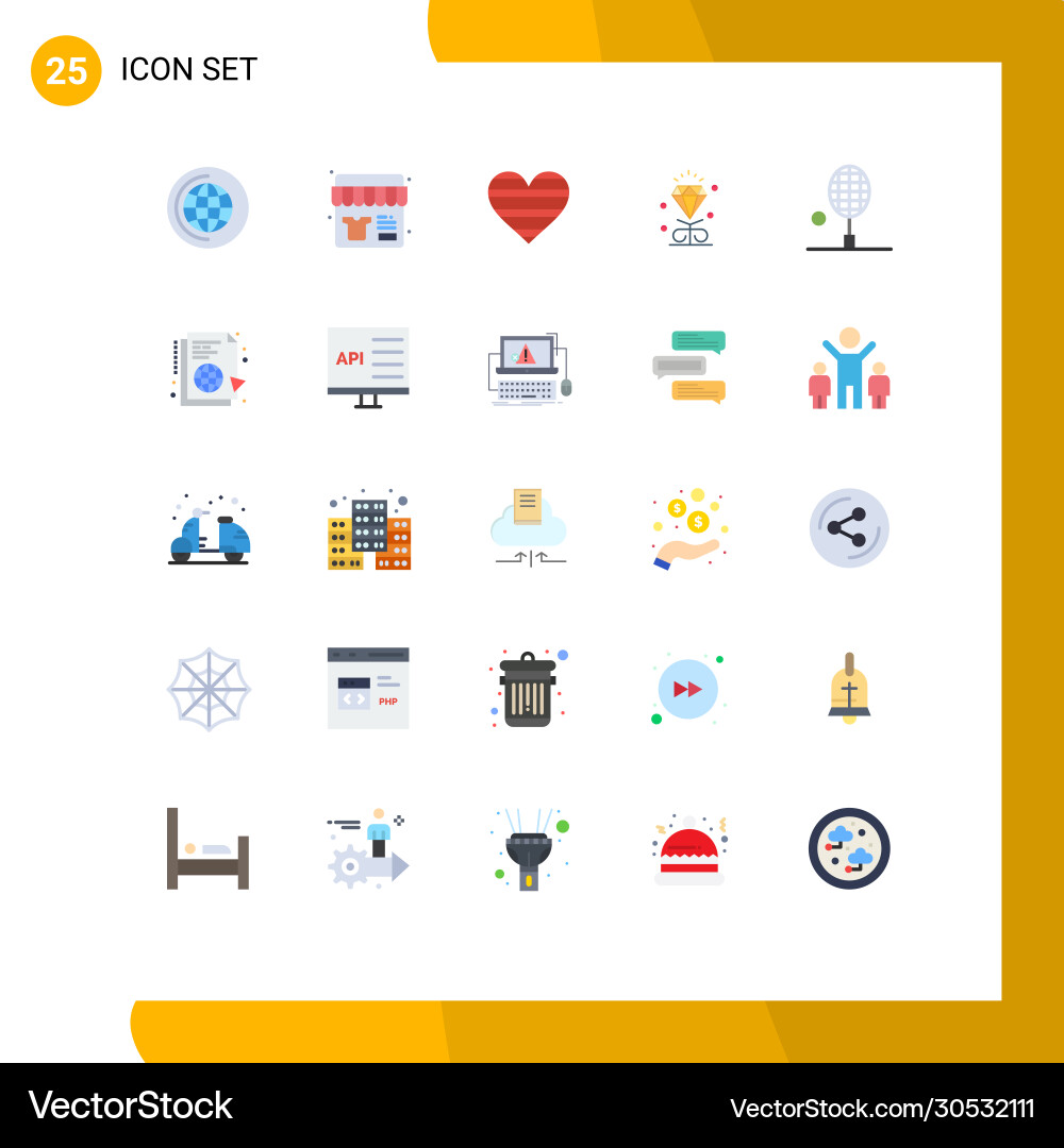 Group 25 modern flat colors set for racket Vector Image
