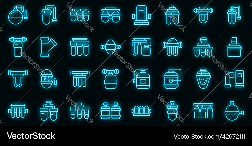 Reverse osmosis system icons set outline Reverse osmosis system icons set outline vector image