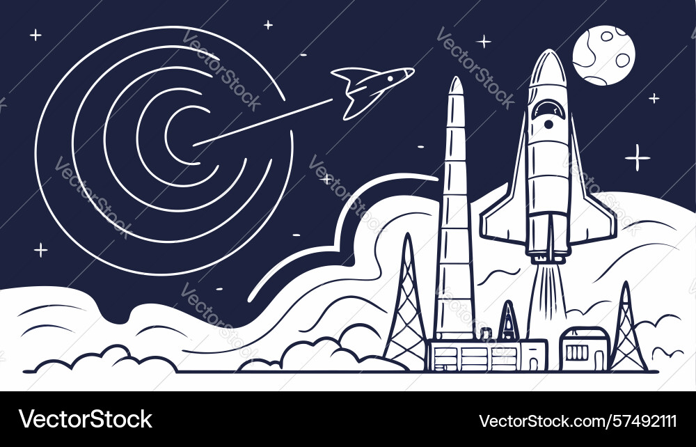 Rocket on launch platform technical space design Vector Image