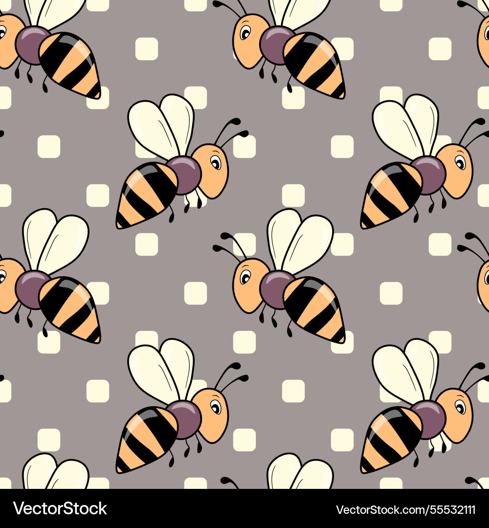 Seamless pattern with bees on color background Seamless pattern with bees on color background Vector Image