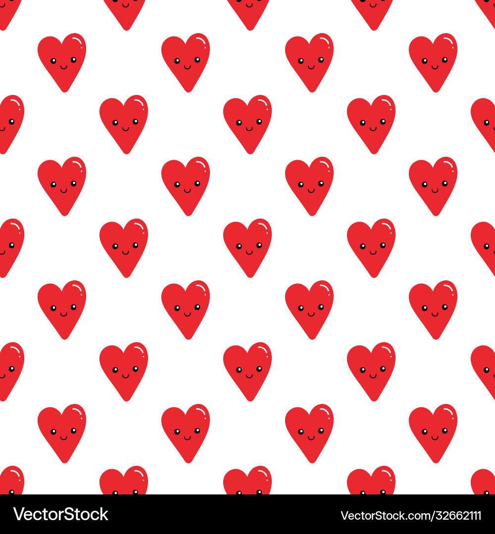 Smiling red heart characters seamless pattern vector image