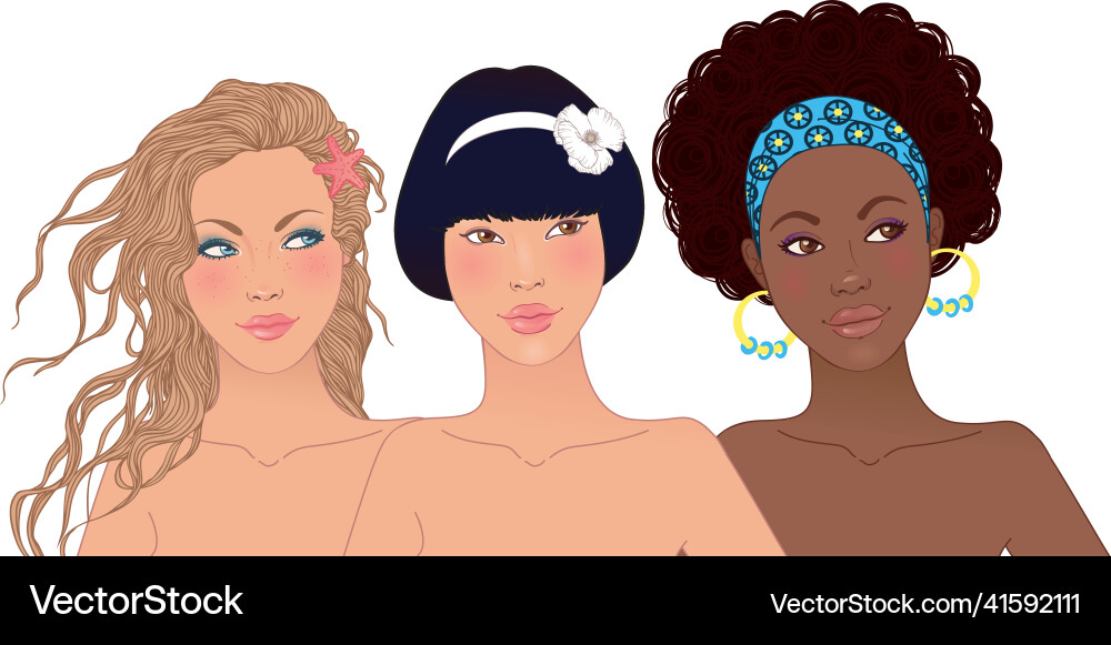 Three girls from different ethnic groups Vector Image