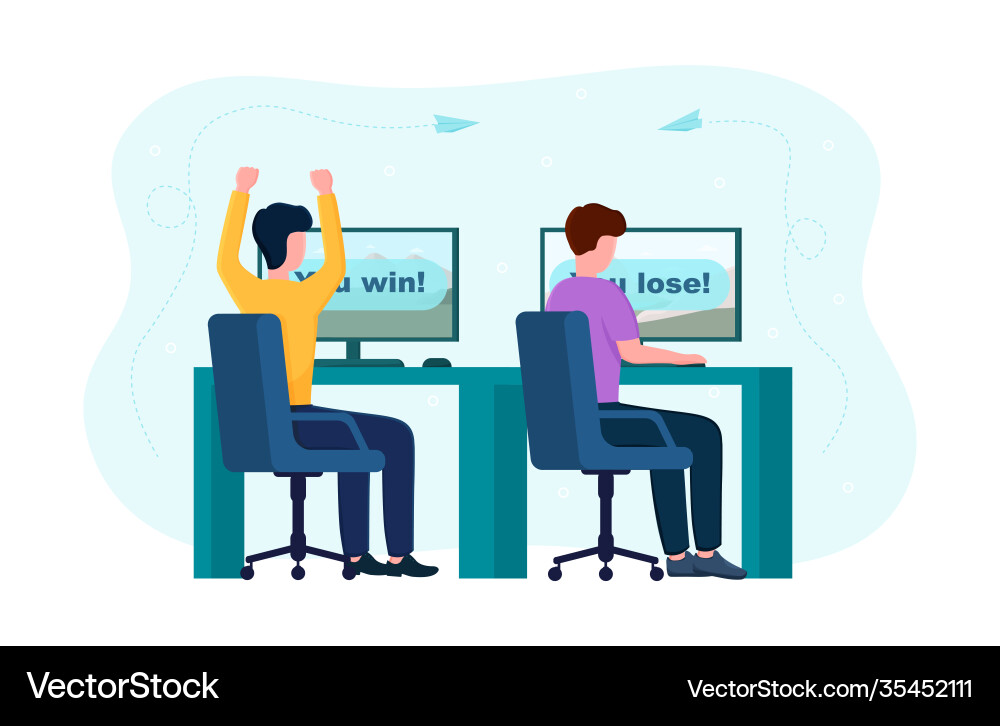 Two male characters playing video games Two male characters playing video games vector image