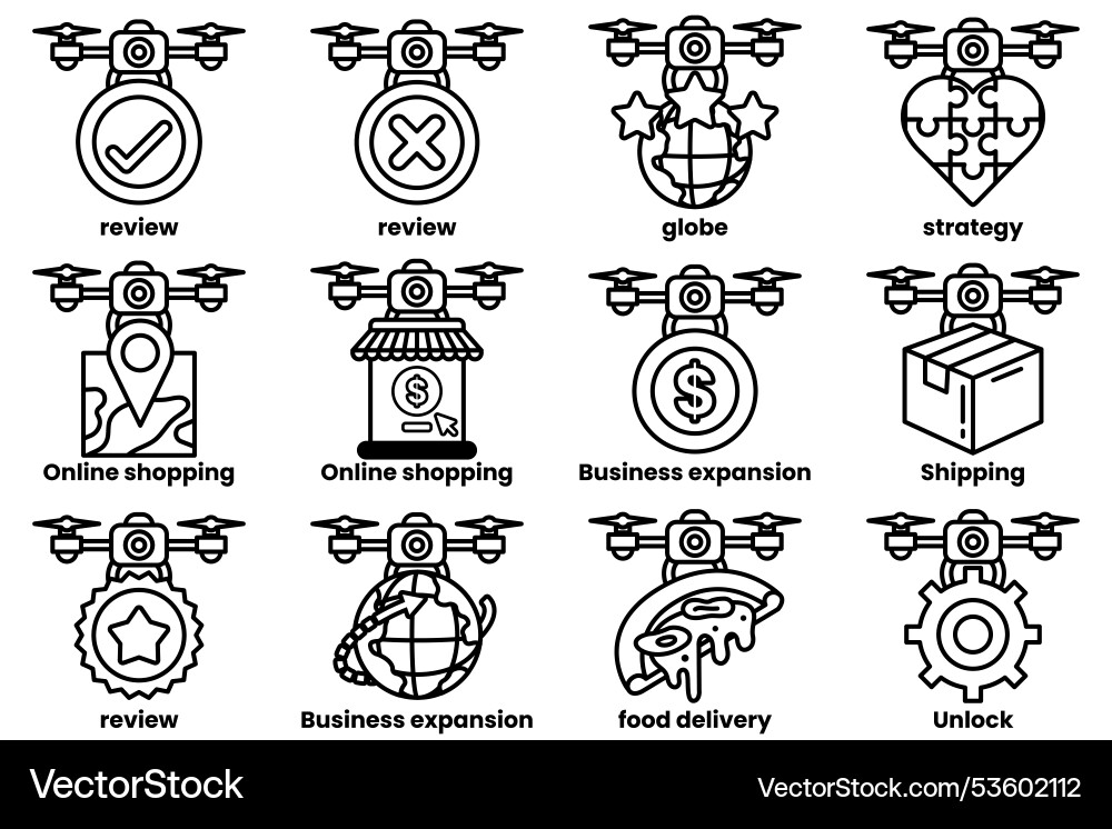 A set of images drones with various items Vector Image