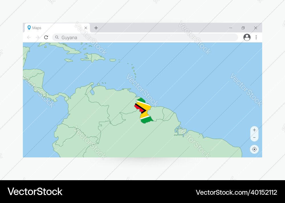 Browser window with map of guyana searching vector image