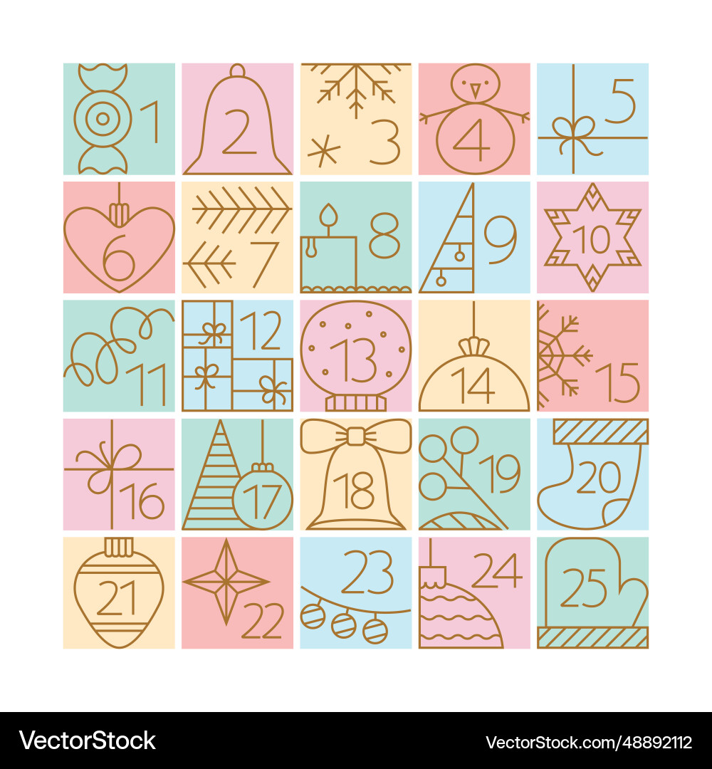 Christmas advent calendar elements with simple Vector Image