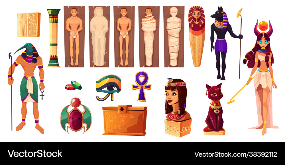 Ägyptische Götter thoth und hashor alte Attribute Ägyptische Götter thoth und hashor alte Attribute vektorbild