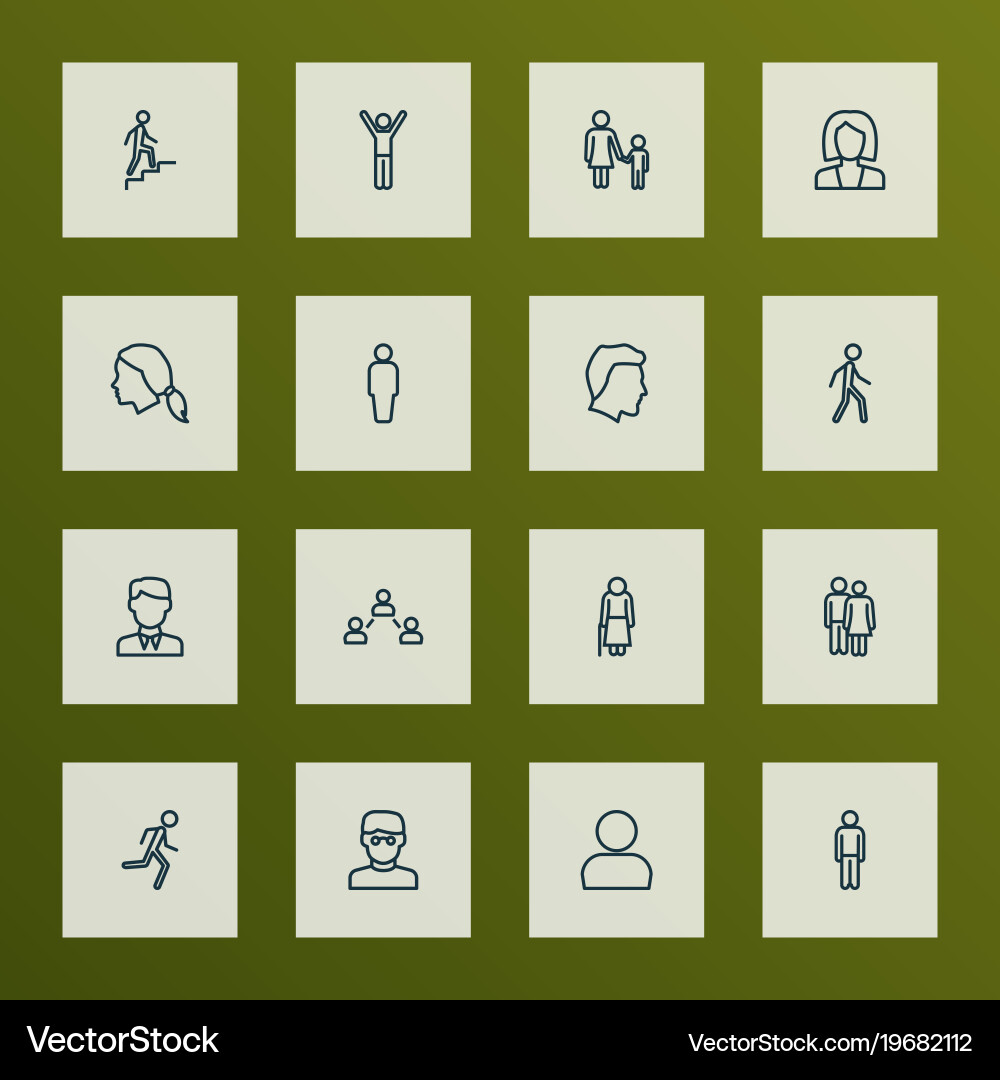 Human icons line style set with user jogging vector image