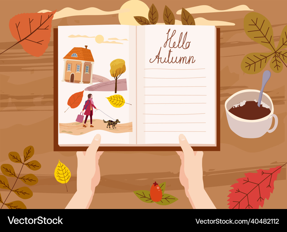 Open autumn daily diary notepad list schedule Open autumn daily diary notepad list schedule vector image