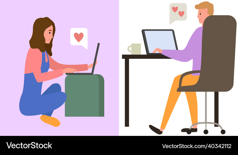 People in relationship using laptops computers People in relationship using laptops computers vector image