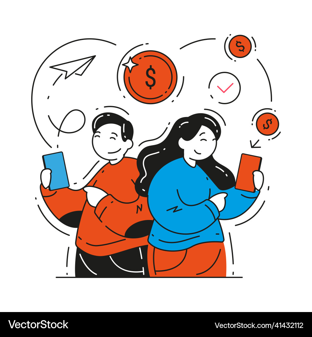 People sending and receiving wireless money People sending and receiving wireless money vector image