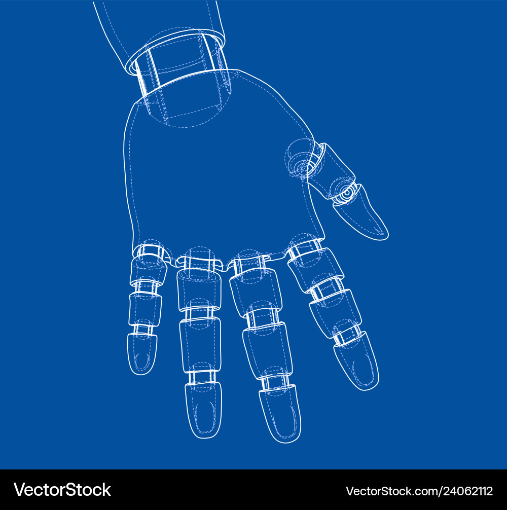 Robot hand outline rendering of 3d vector image