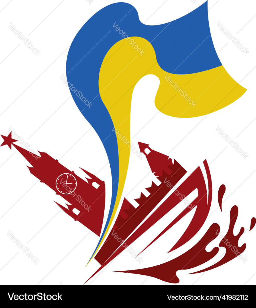 Russian ship is broken and the ukrainian flag Russian ship is broken and the ukrainian flag vector image