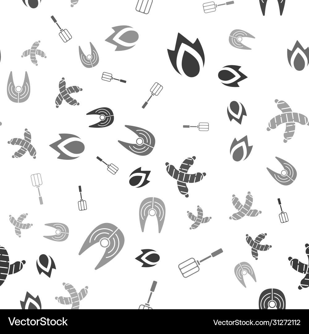 Set fire flame spatula crossed sausage and fish Set fire flame spatula crossed sausage and fish vector image