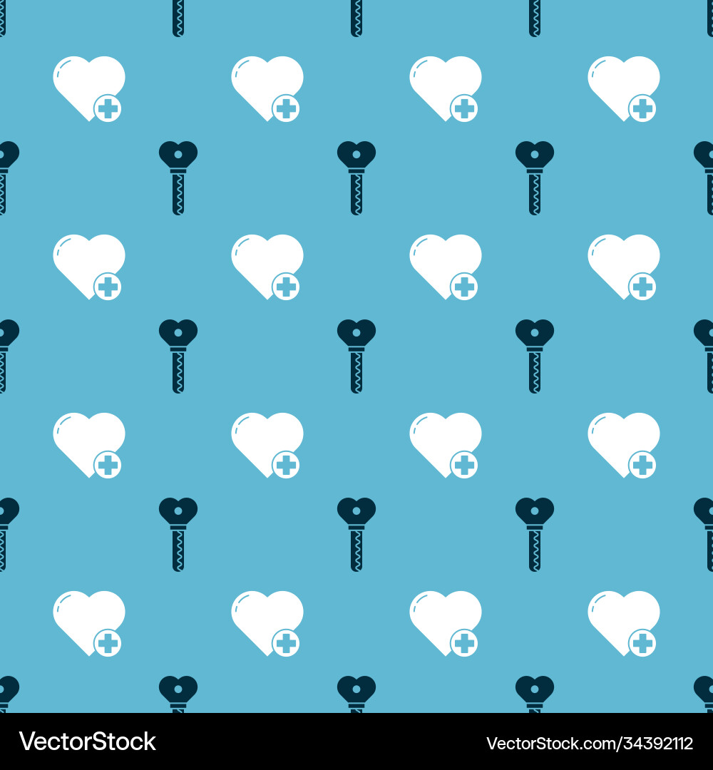 Set key in heart shape and on seamless vector image