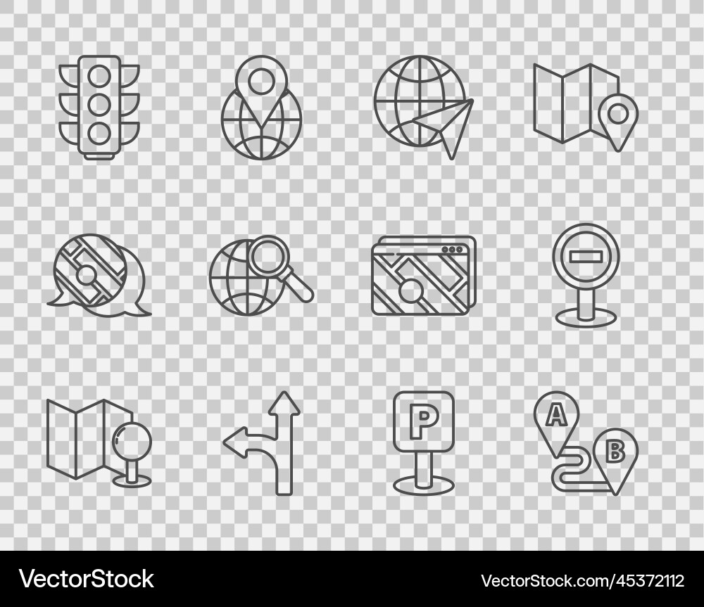 Set line folded map with push pin route location Vector Image