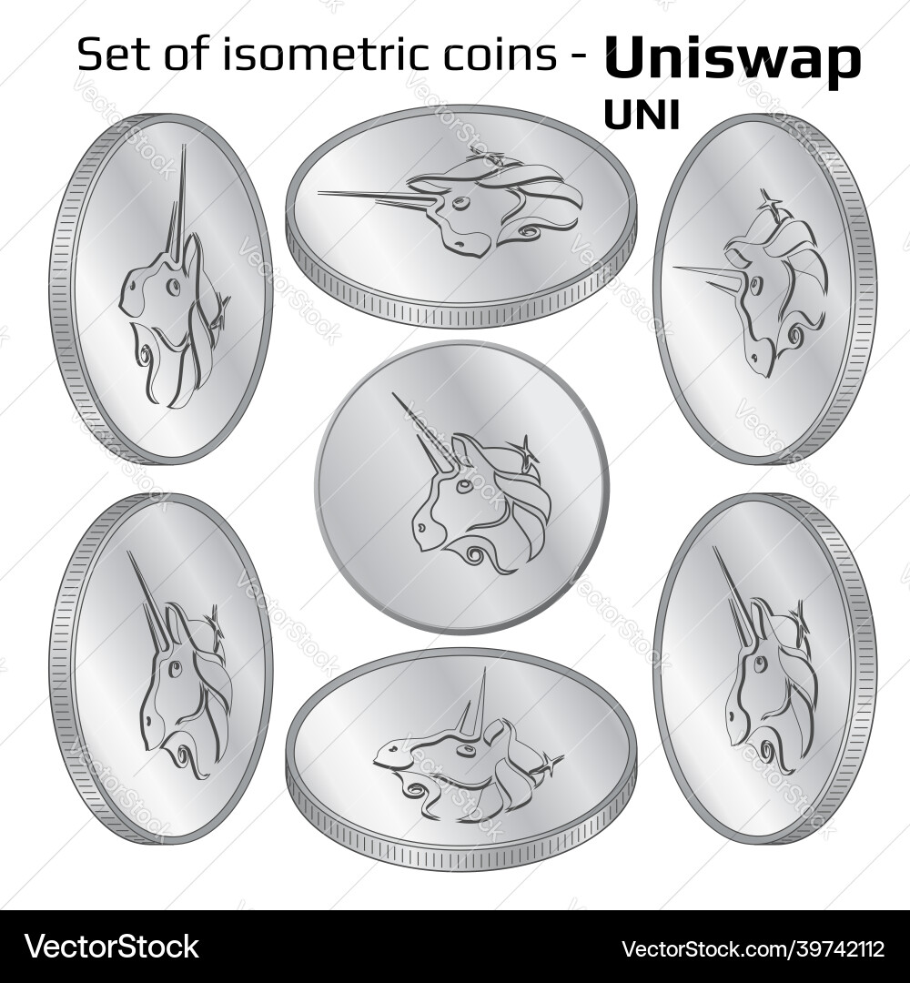 Set of coins uniswap uni in isometric view Vector Image