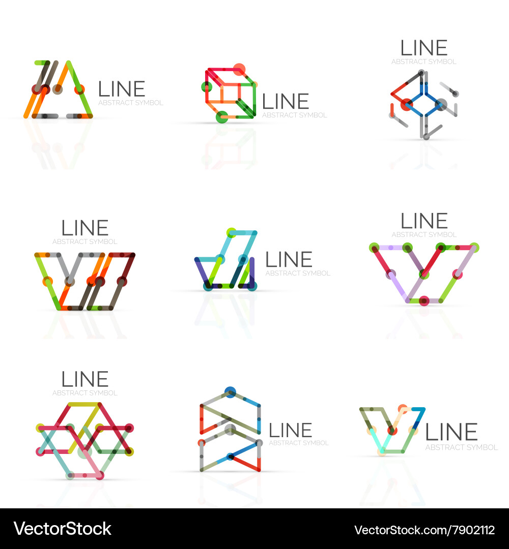 Set of linear abstract logos connected Vector Image