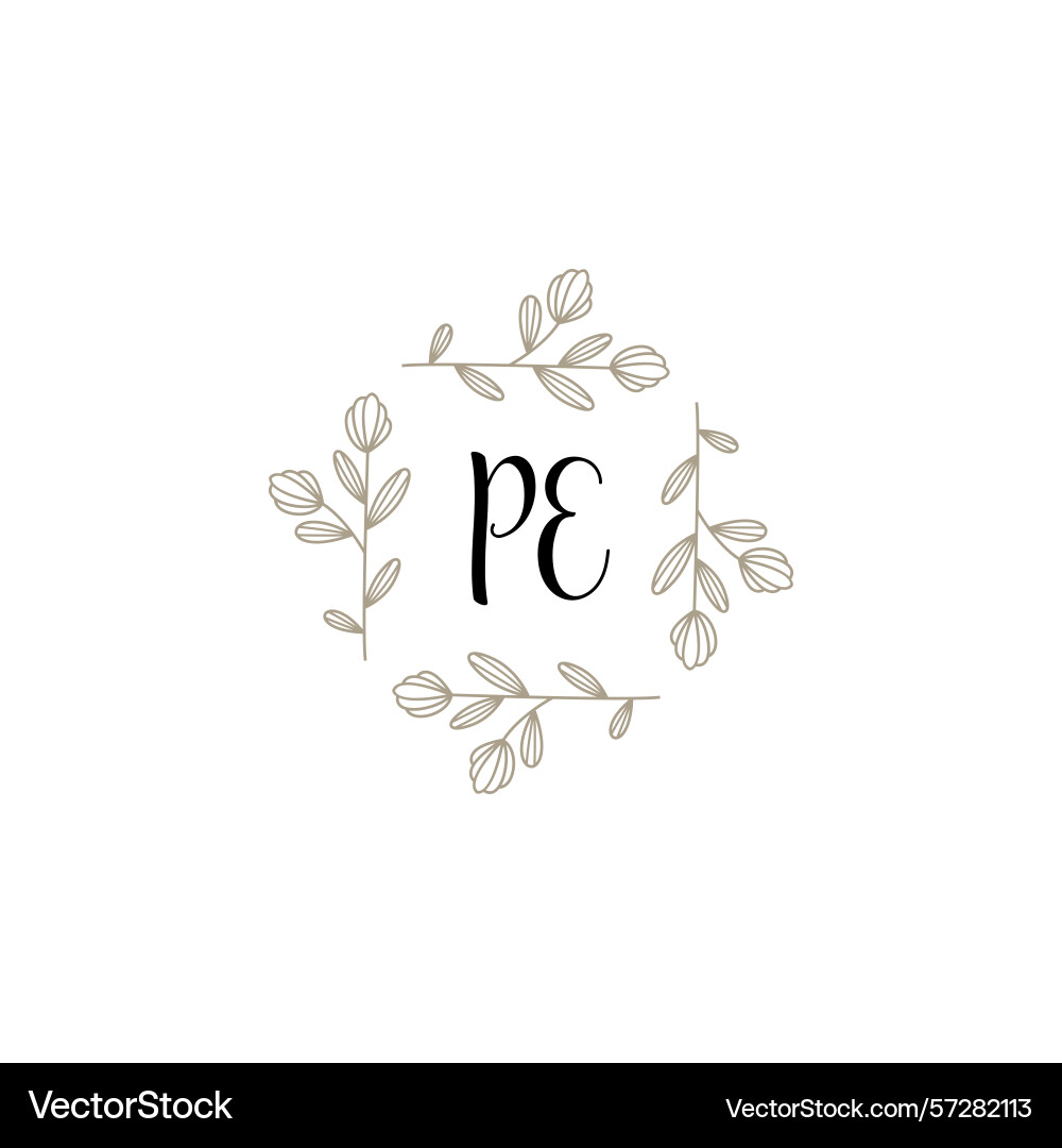Botanical monogram logos with initial pe Vector Image