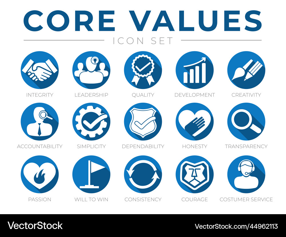 Company core values round web icon set integrity Company core values round web icon set integrity vector image