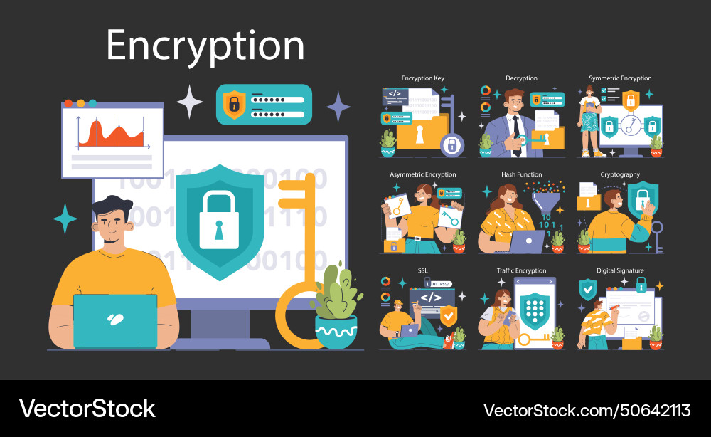 Data encryption set personal information Data encryption set personal information vector image