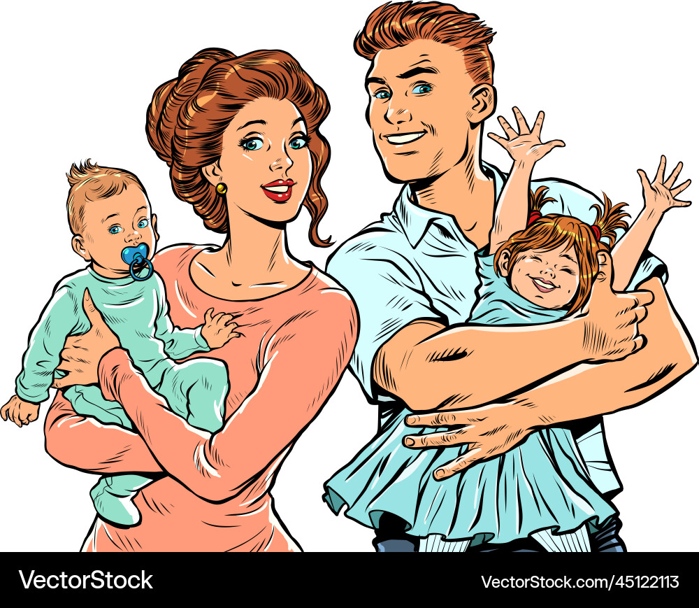 Family mom and dad with children in their arms Family mom and dad with children in their arms vector image