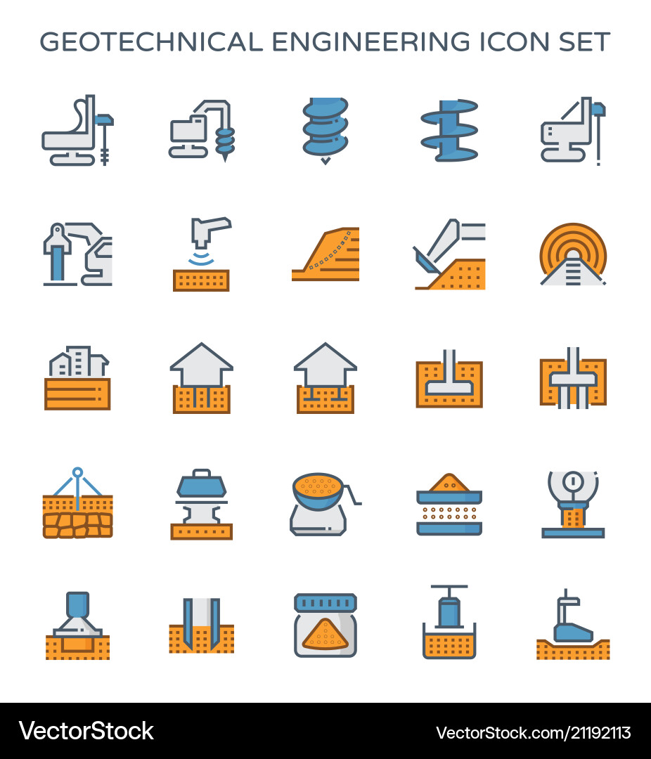 Geotechnical Engineering Icon Set vector image
