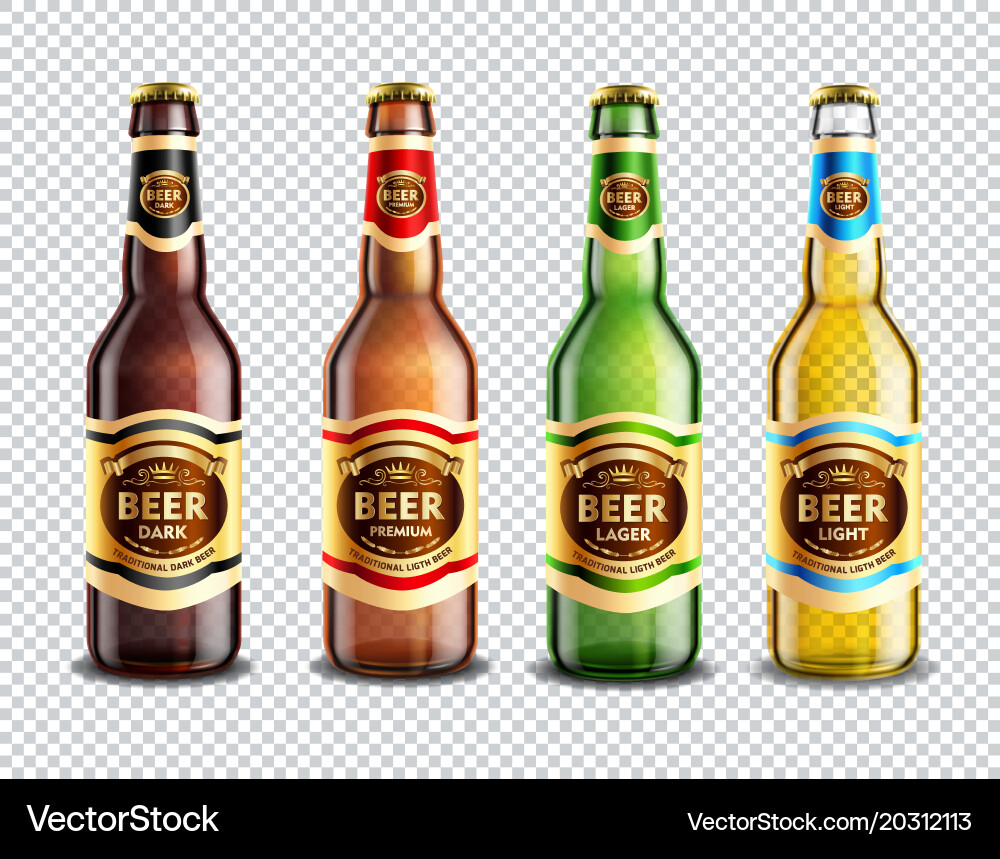 Glass beer bottles transparent background Vector Image