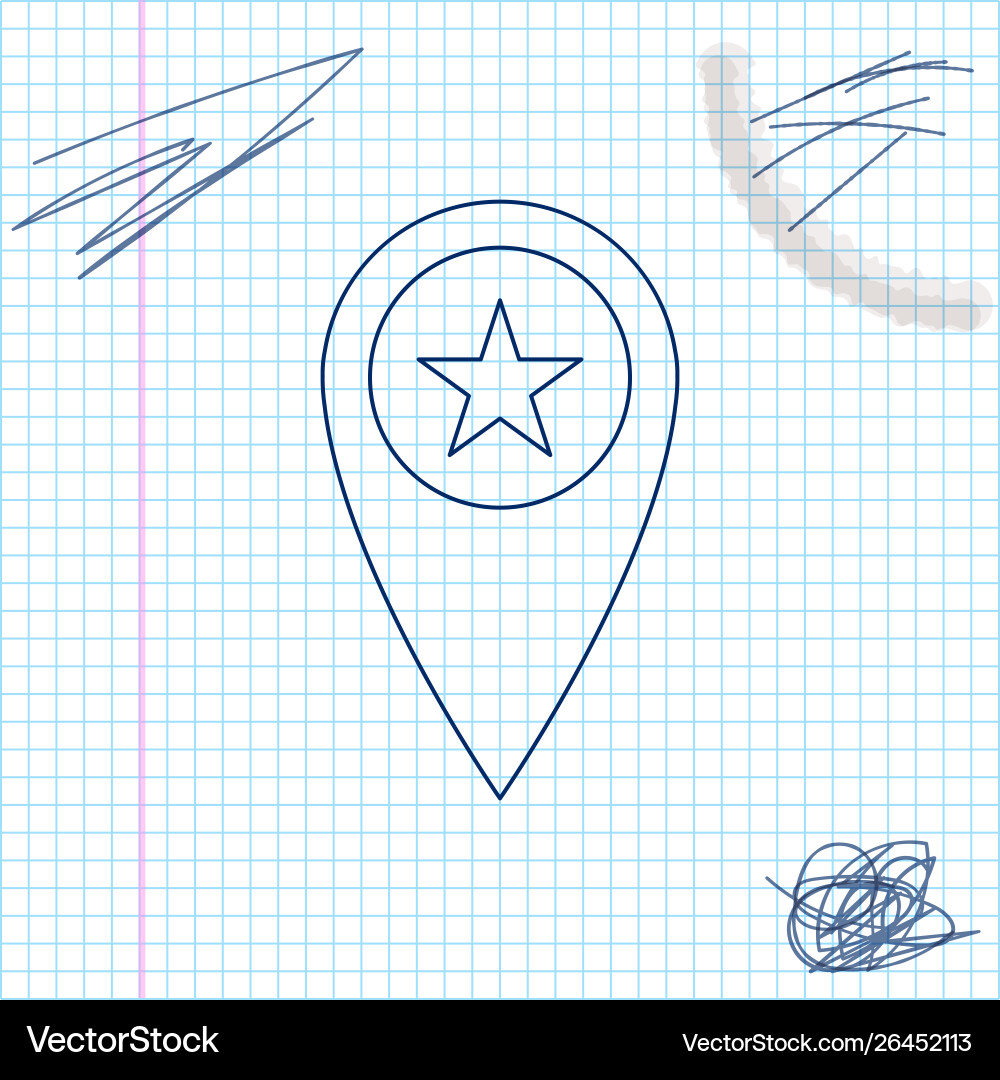 Map pointer with star line sketch icon isolated Vector Image