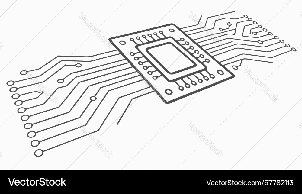 Microchip on circuit board symbolizing advanced Vector Image