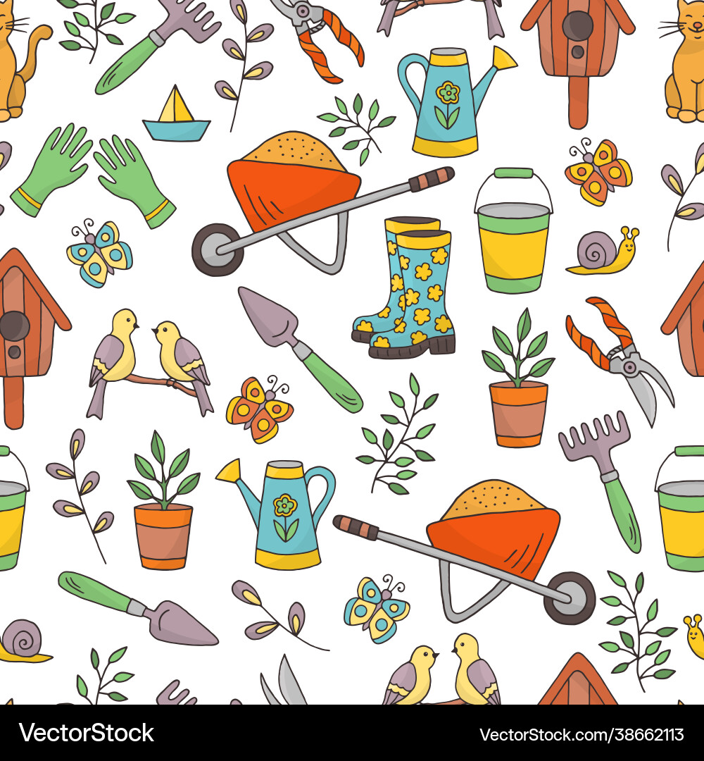 Seamless pattern with a set garden tools Vector Image
