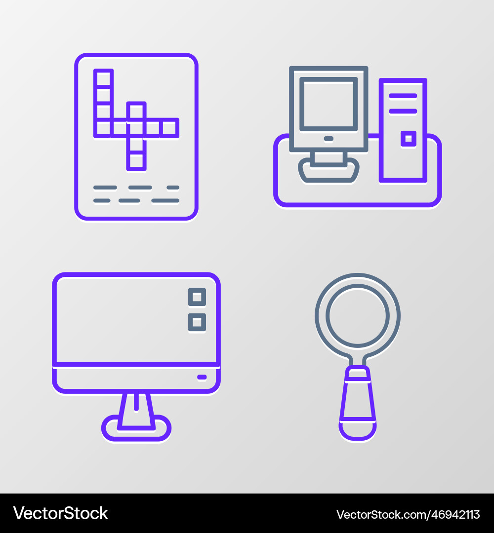 Set line magnifying glass computer monitor screen Set line magnifying glass computer monitor screen vector image