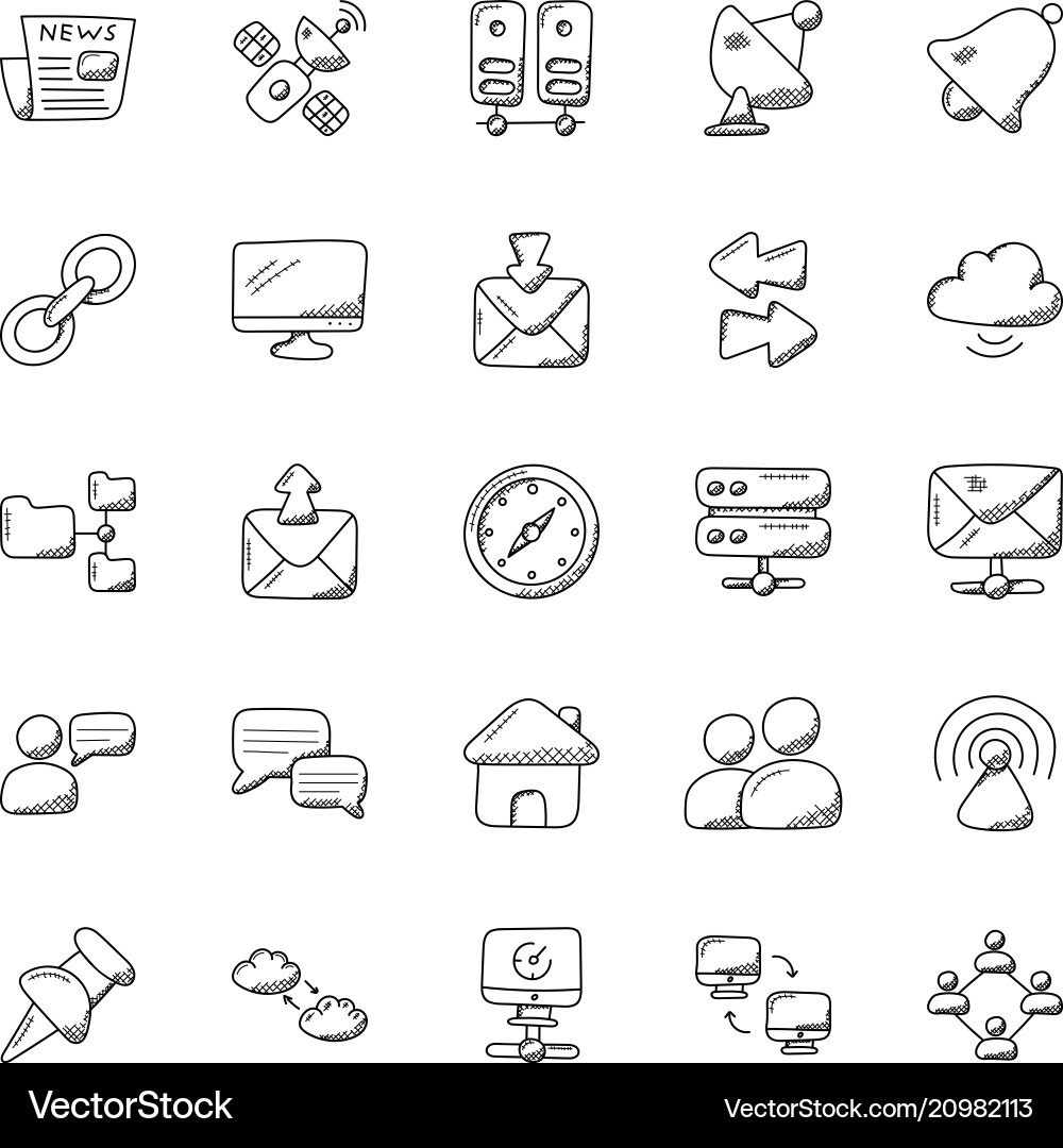Set of networking doodle vector image