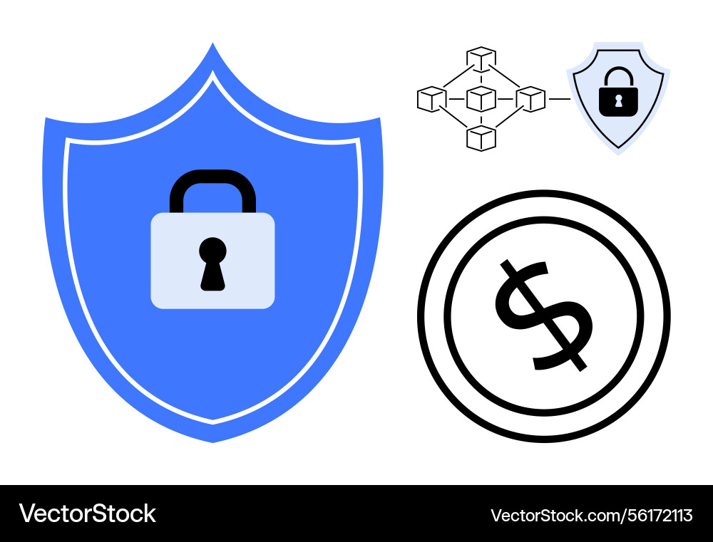 Shield with lock blockchain network and dollar Shield with lock blockchain network and dollar vector image