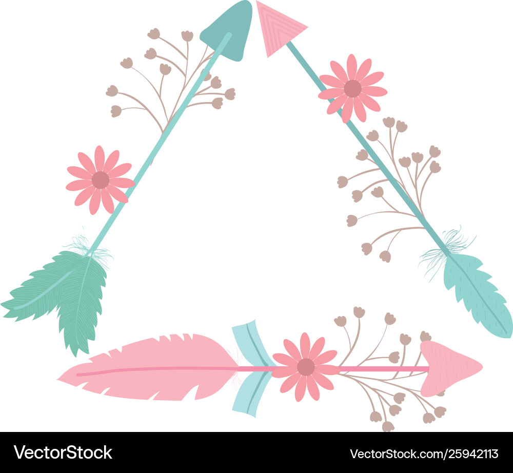 Triangular bohemian frame with arrow feathers vector image