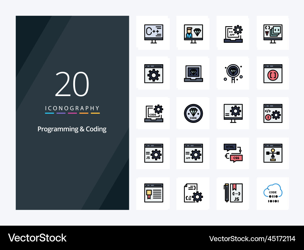 20 programming and coding line filled icon vector image