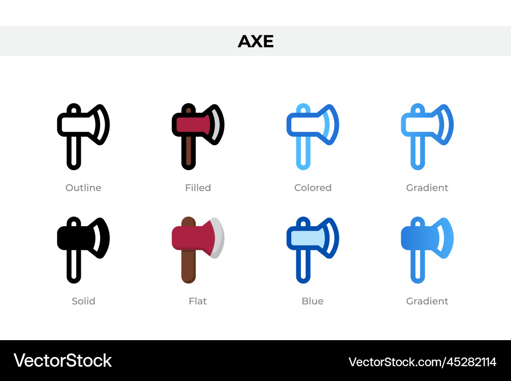 Axe icons in different style set vector image