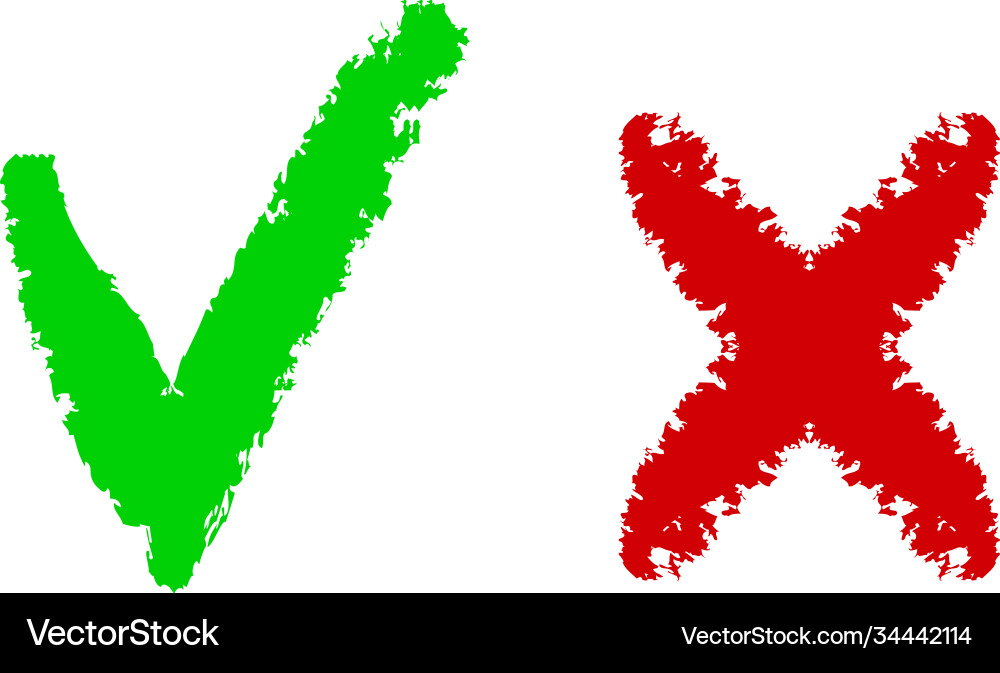 Cross and check mark on isolation grunge vector image