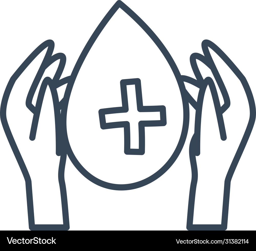 Cross inside drop between hands line style icon vector image