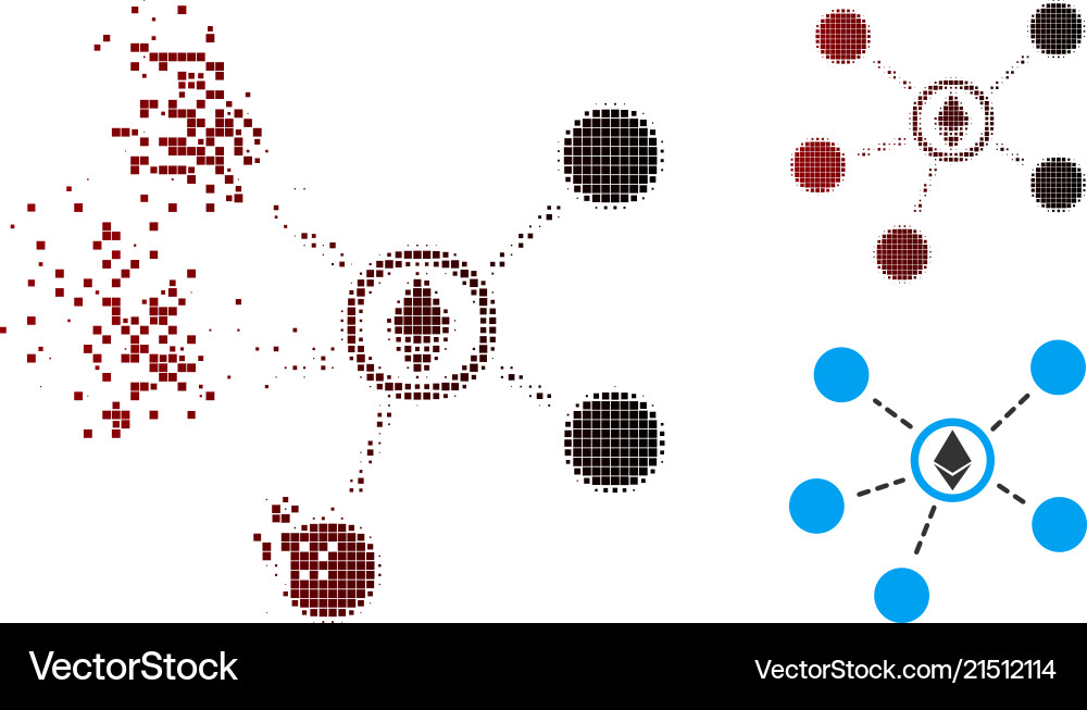 Dissipated pixel halftone ethereum network links Dissipated pixel halftone ethereum network links vector image