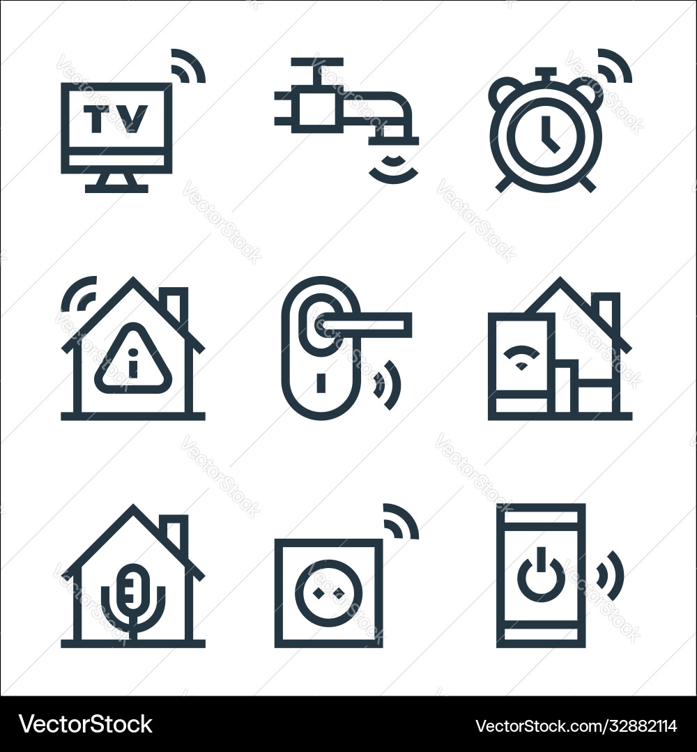 Flat smarthome line icons linear set quality Flat smarthome line icons linear set quality vector image