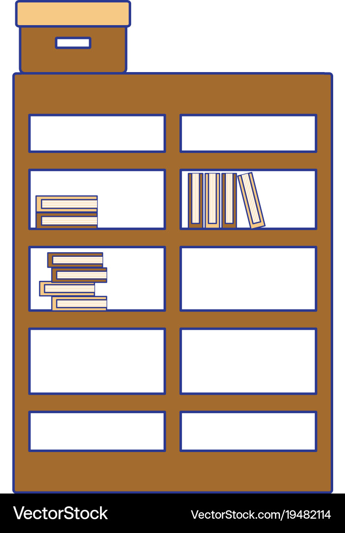 Full color bookcase with books inside and box vector image