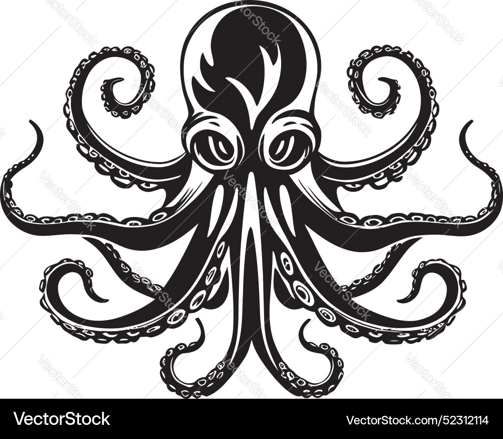 Inky impression iconic octopus emblem tidal Vector Image