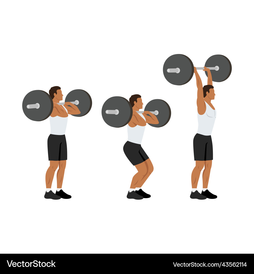 Man doing barbell push and press exercise Man doing barbell push and press exercise vector image