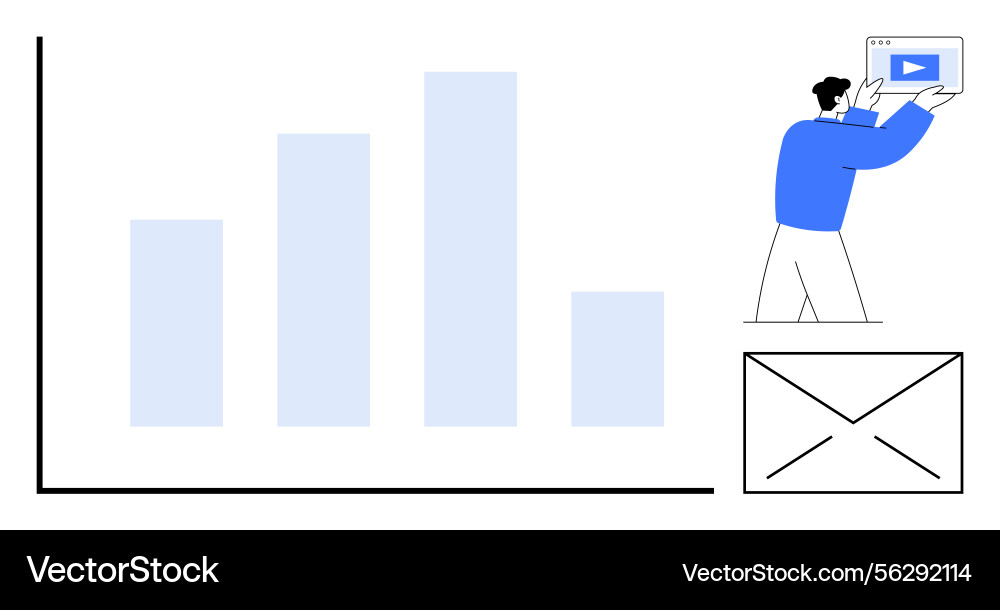 Man presenting video content with chart Man presenting video content with chart vector image