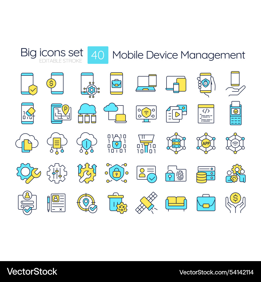 Mobile device management rgb color icons set Mobile device management rgb color icons set vector image