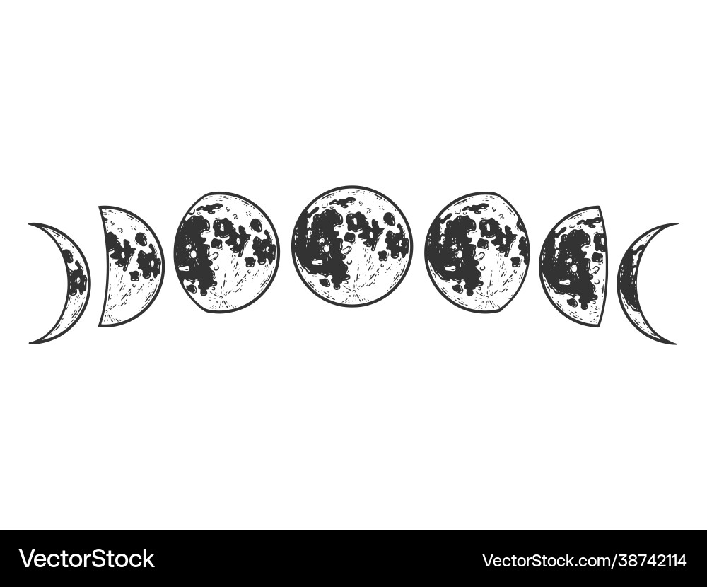 Moon Phase Sketch - Scratch Board Style Vector Image